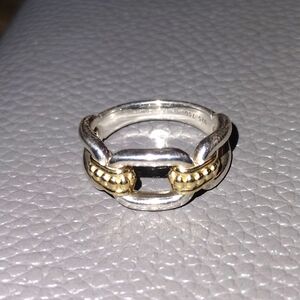 Lagos Sterling Silver & 18K Signature Caviar 9MM Oval Link Ring Size 7